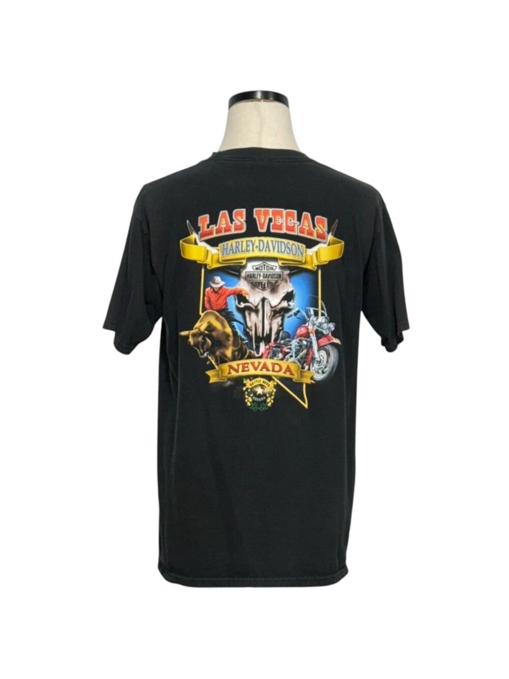 Harley-Davidson Las Vegas Nevada Black Graphic Tee L 90s Single Stitch USA Made
